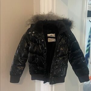 Girls 7/8 -Shiny Black Puffer Jacket with (removable Fur) Hood